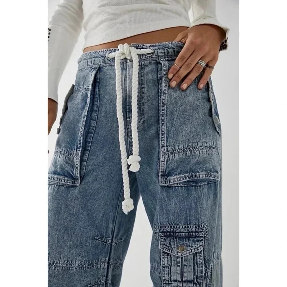 NWT Free People South Bay Wide-Leg Drawstring Jeans Blue XL - Picture 4 of 17